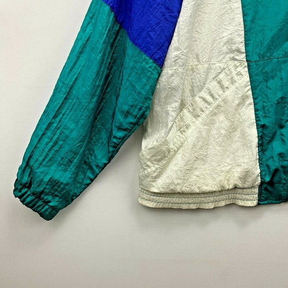 Vintage Retro 1990s Full Zip Nylon Green Blue Windbreaker Track Jacket Size XL - Picture 3 of 9